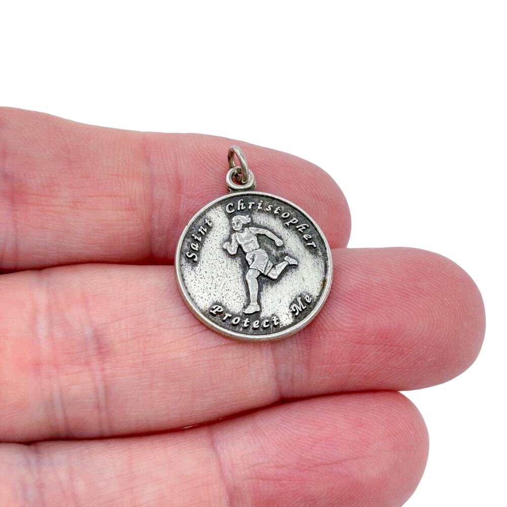 Vintage Sterling Silver 925 Saint Christopher Track & Field Protect Me Charm